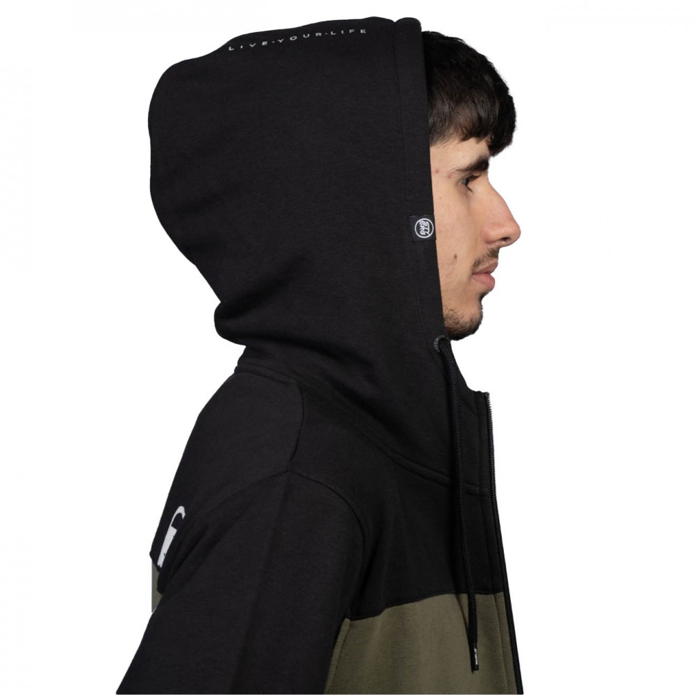 SWEAT STAYSTRONG CUT STRIPE FULL ZIP BLACK/ARMY GREEN