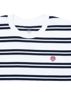 Odyssey Stitched Monogram T-Shirt White / Navy Stripped 2